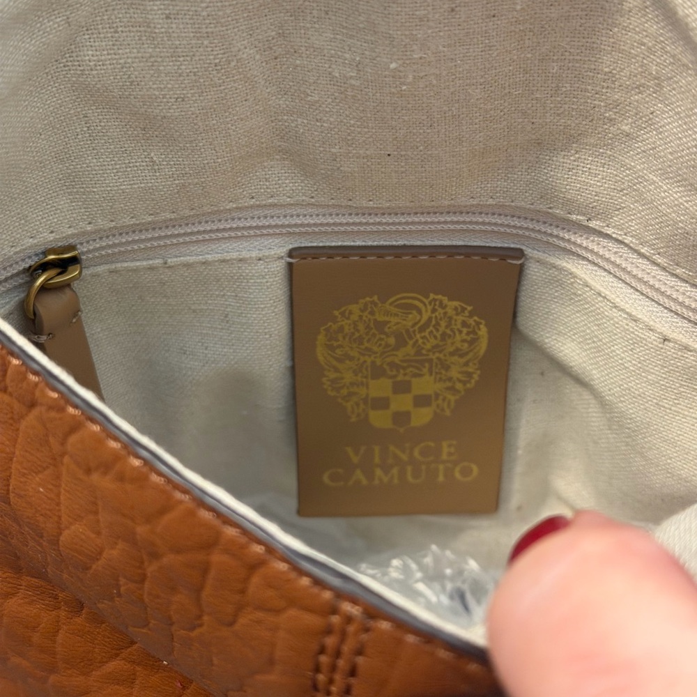 Vince Camuto Leather Crossbody Bag Medium Cognac Gold Hardware Shoulder Purse - Picture 9 of 9
